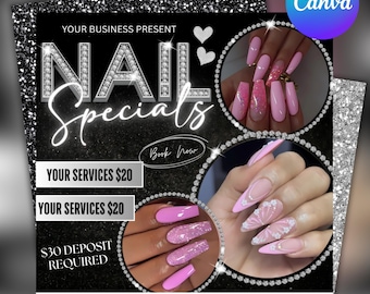 Summer Nail Special Flyer, Nail Tech Promotion (Canva Editable Template)