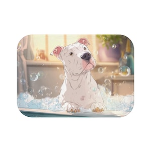 Dogo Argentino Puppy Bathroom mat, Dogo Gift for Bathroom decoration, Dogo Gift, Cute Cartoon for kids