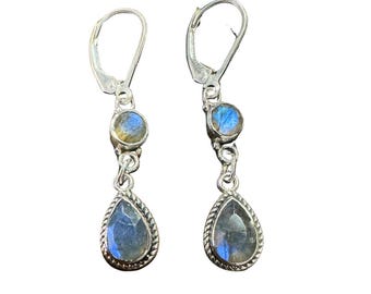 Natural Labradorite Sterling Silver Dangle Earrings | Handmade Gemstone Jewelry