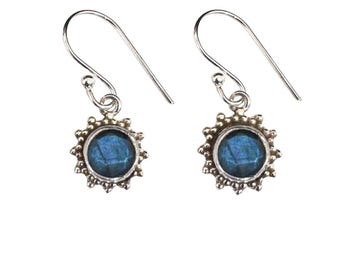 Natural Labradorite Sterling Silver Dangle Earrings | Handmade Gemstone Jewelry