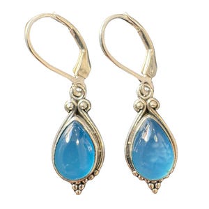 Aqua Chalcedony Dangle Earrings: Sterling Silver Birthstone Jewelry