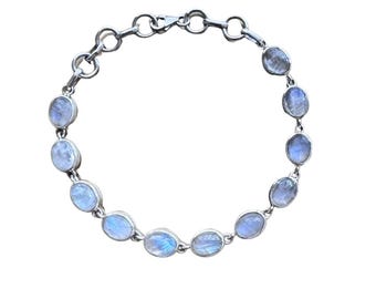 Sterling Silver Moonstone Bracelet: Handmade Gemstone Jewelry June Birthstone