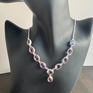 Amethyst Necklace: 925 Sterling Silver Purple Gemstone Pendant