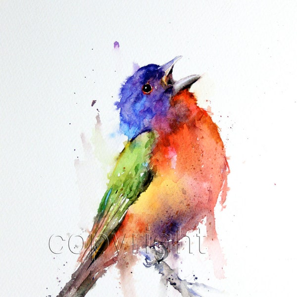 PAINTED BUNTING Watercolor Bird Print, Bird Painting, Bird Art by Dean Crouser