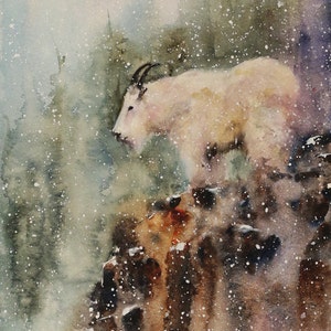 MOUNTAIN GOAT Wildlife Print, Watercolor Painting by Dean Crouser