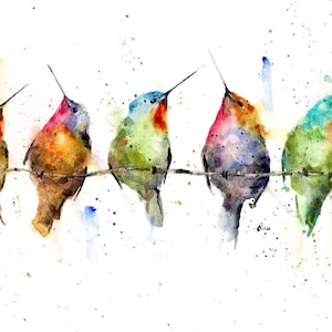 HUMMINGBIRDS on a WIRE Watercolor Hummingbird Print by Dean Crouser