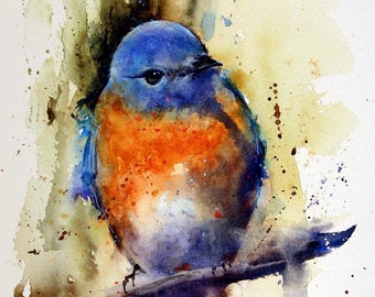 EASTERN BLUEBIRD Watercolor Bird Art Print By Dean Crouser