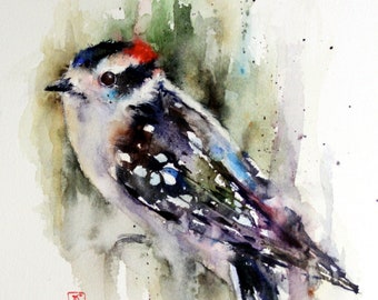 DOWNY WOODPECKER Watercolor Print by Dean Crouser