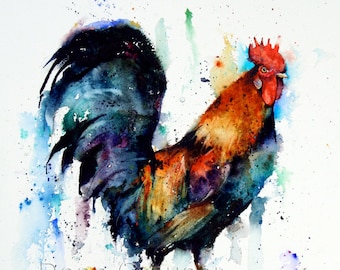 ROOSTER Watercolor Bird Art Print by Dean Crouser