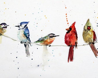 CARDINAL and SONGBIRDS Watercolor Print by Dean Crouser