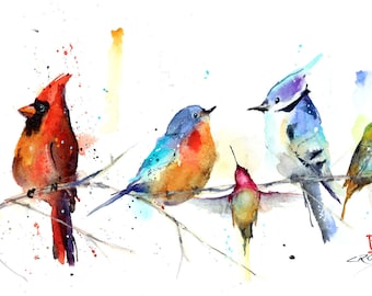 SONGBIRD & HUMMINGBIRD Watercolor Print by Dean Crouser