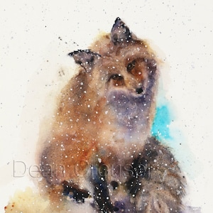 FOX in SNOW Watercolor Animal Print, Fox Painting by Dean Crouser