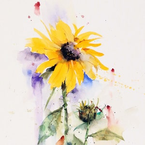 SUNFLOWER & BUD Watercolor Floral Print by Dean Crouser