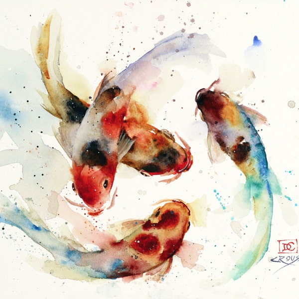 KOI SCHOOL Watercolor Fish Art, Koi Print, Koi Painting, Koi Art Print by Dean Crouser