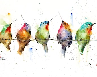 HUMMINGBIRDS on a WIRE Watercolor Hummingbird Print by Dean Crouser