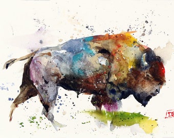 BUFFALO Bison Watercolor Print by Dean Crouser