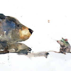 BEAR & MOUSE Unlikely Friends, Whimsical Friendship Watercolor Print by Dean Crouser