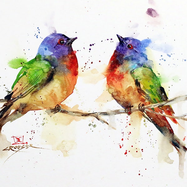 PAINTED BUNTING Watercolor Songbird Print by Dean Crouser