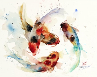 KOI SCHOOL Watercolor Fish Art, Koi Print, Koi Painting, Koi Art Print by Dean Crouser