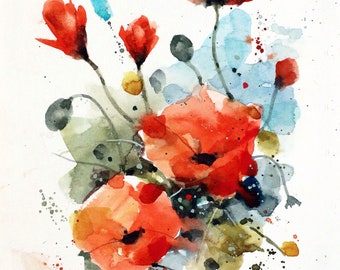 POPPY Watercolor Floral Poppies Print by Dean Crouser