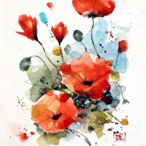 POPPY Watercolor Floral Poppies Print by Dean Crouser