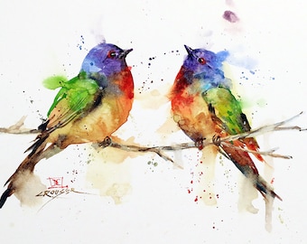 PAINTED BUNTING Watercolor Songbird Print by Dean Crouser