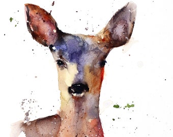 DOE DEER Watercolor Wildlife Print by Dean Crouser