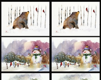 HOLIDAY 5 x 7" GREETINGS CARDS with Cardinal, Bear, Snowman & More, Blank Inside,  by Dean Crouser with Free Shipping!