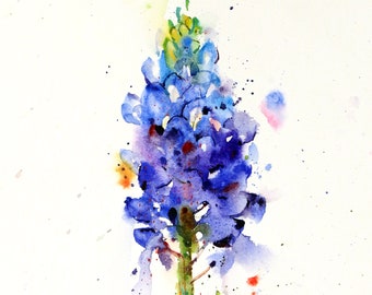 BLUEBONNET Watercolor Flower Print by Dean Crouser