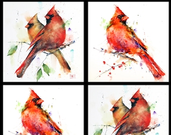 CARDINAL CERAMIC COASTERS, Set of 4, Bird Art by Dean Crouser