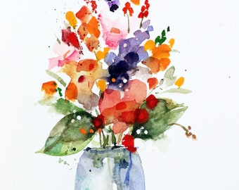 FLOWER VASE, Colorful Watercolor Floral Print by Dean Crouser