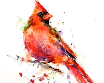 CARDINAL Watercolor Bird Art Print, Cardinal Painting, by Dean Crouser