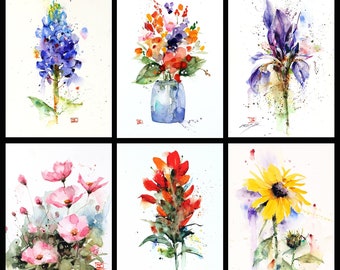 FLOWER 5 x 7" GREETING CARDS, Set of 8 Floral Bestsellers, Watercolor Art by Dean Crouser