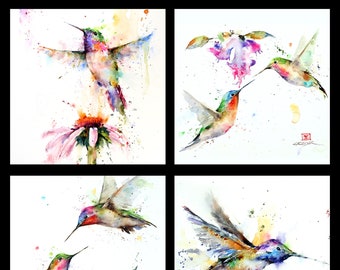 HUMMINGBIRD CERAMIC COASTERS, Set of 4, Watercolor Art by Dean Crouser