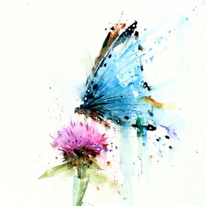 BUTTERFLY & THISTLE Watercolor Nature Floral Art by Dean Crouser