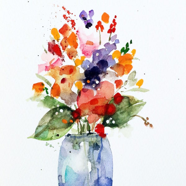 FLOWER VASE, Colorful Watercolor Floral Print by Dean Crouser