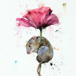 MOUSE and FLOWER Watercolor Print by Dean Crouser