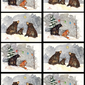 FOX & BEAR in Snow 5 x 7 Blank Greeting Cards, Set of 8, Watercolor Art by Dean Crouser