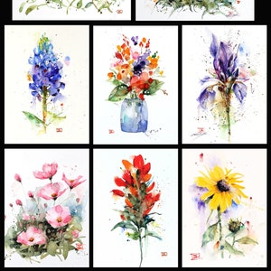 CARTES DE VUX FLEUR 5 x 7", lot de 8 best-sellers floraux, aquarelle par Dean Crouser