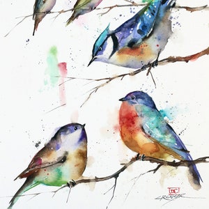 SONGBIRDS in TREE Watercolor Bird Print by Dean Crouser