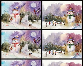 HOLIDAY SNOWMAN Greeting Cards, Set of 6 Best Sellers, Winter Watercolor Art Cards by Dean Crouser