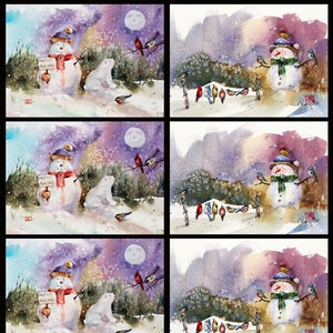 Cartes de voeux HOLIDAY SNOWMAN, lot de 6 meilleures ventes, cartes d'art aquarelle hiver par Dean Crouser