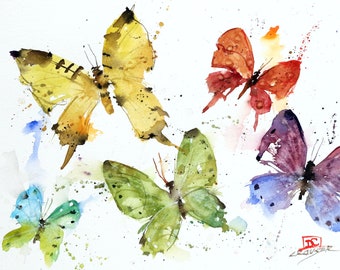 FIVE BUTTERFLIES Watercolor Butterfly Print by Dean Crouser