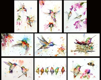 HUMMINGBIRD 5 x 7 Greeting Cards, Blank, Set of 9 Bestsellers, Watercolor Art by Dean Crouser, Free Shipping!