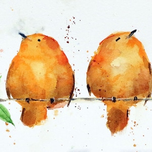 ORANGE BIRDS Watercolor Bird Print by Dean Crouser