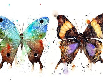 FOUR BUTTERFLIES Print, Abstract Nature Art, Watercolor Butterfly Art by Dean Crouser