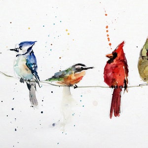 CARDINAL and SONGBIRDS Watercolor Print by Dean Crouser