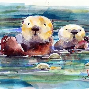 OTTER PAIR Watercolor Wildlife Print by Dean Crouser