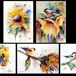 5 x 7, cartes de voeux florales aquarelles TOURNESOL, vierges, lot de 10 par Dean Crouser