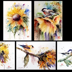 SUNFLOWER 5 x 7 Watercolor Floral Greeting Cards, Blank,  Set of 10 by Dean Crouser